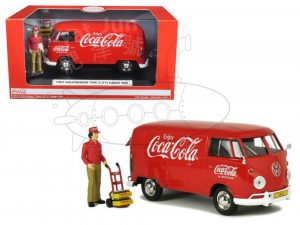 VH Coke Diecast 1:24 1963 VW T1 Cargo Van w/Driver,Cart&Cas